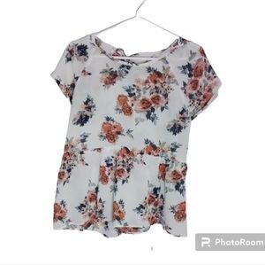 Xhilaration Womens Floral Blouse Sheer Peplum Babydoll Top